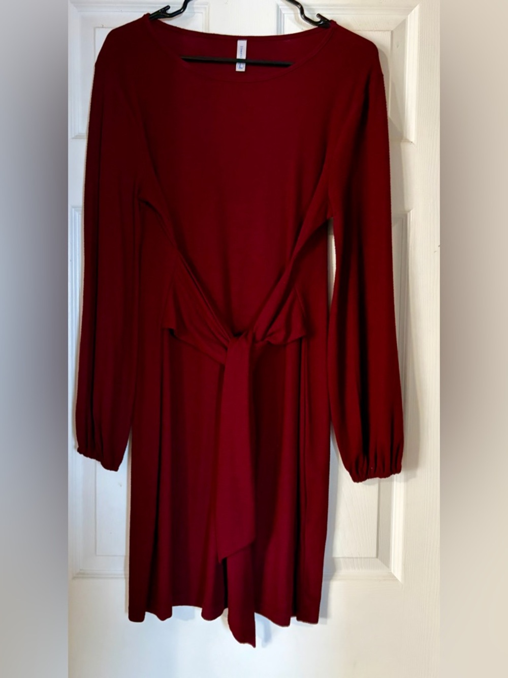 Long Sleeve Tie-Front Dress in Burgundy
